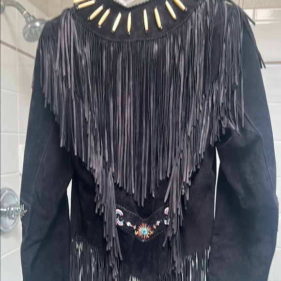 Vintage Cache Black Leather Jacket with Fringe, Bones and Beading - Picture 4 of 5